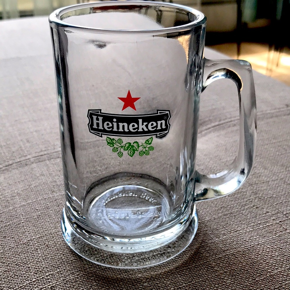 Heineken Beer/ Biere Mug. Clear glass. 5” Vintage